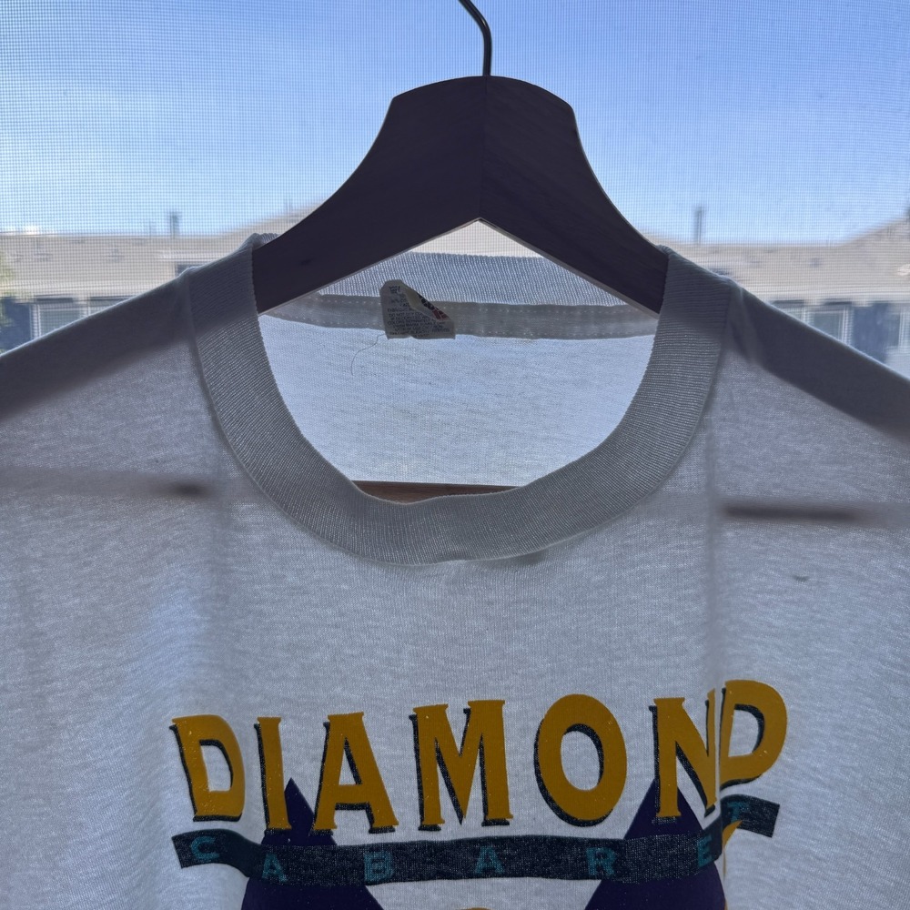 Vintage Diamond Cabaret T Shirt Mens XL White Girls Screen Stars USA 80s 90s